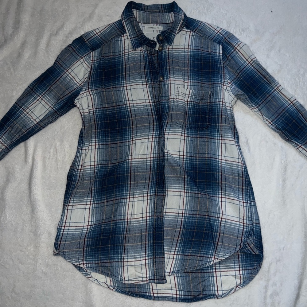 American Eagle Outfitters Navy and White Checkered Shirt